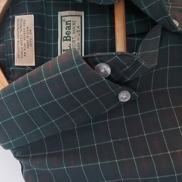 Vintage L.L.Bean Button Down Shirt.  Dark Green & Red Plaid Size 15.5/ Medium - Picture 5 of 6